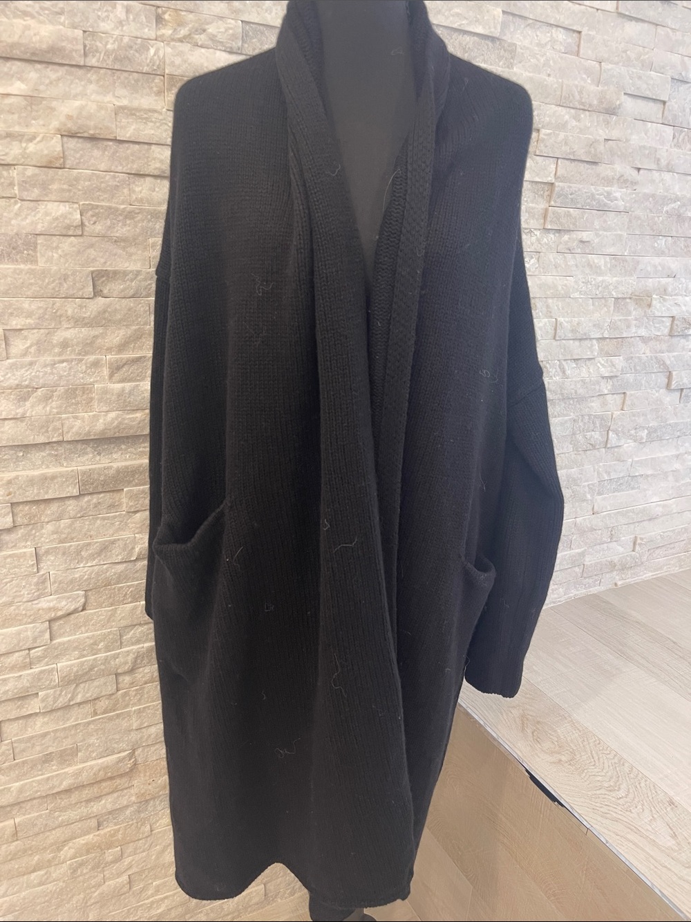 One Grey Day Black Open-Front Women's Long Cardigan with Pockets